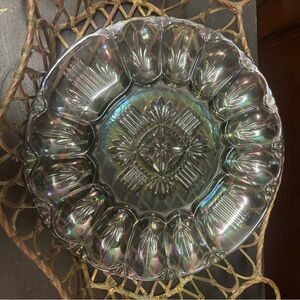 Iridescent Federal Glass Georgetown deviled egg Serving Plate, 1950.